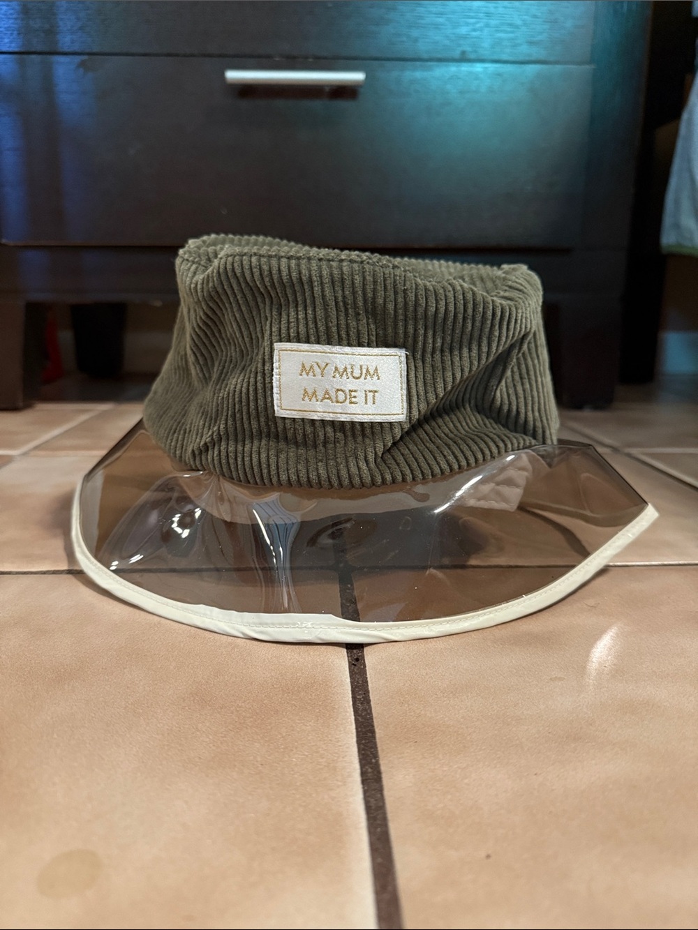 MY MUM MADE IT Olive Corduroy Bucket Hat with Clear Visor